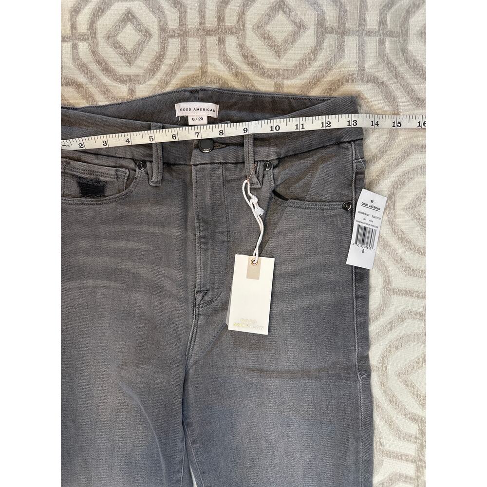 Good American Good Waist Crop Jeans Gray Raw Hem Size 8/29 NWT High Rise Stretch - Picture 3 of 8